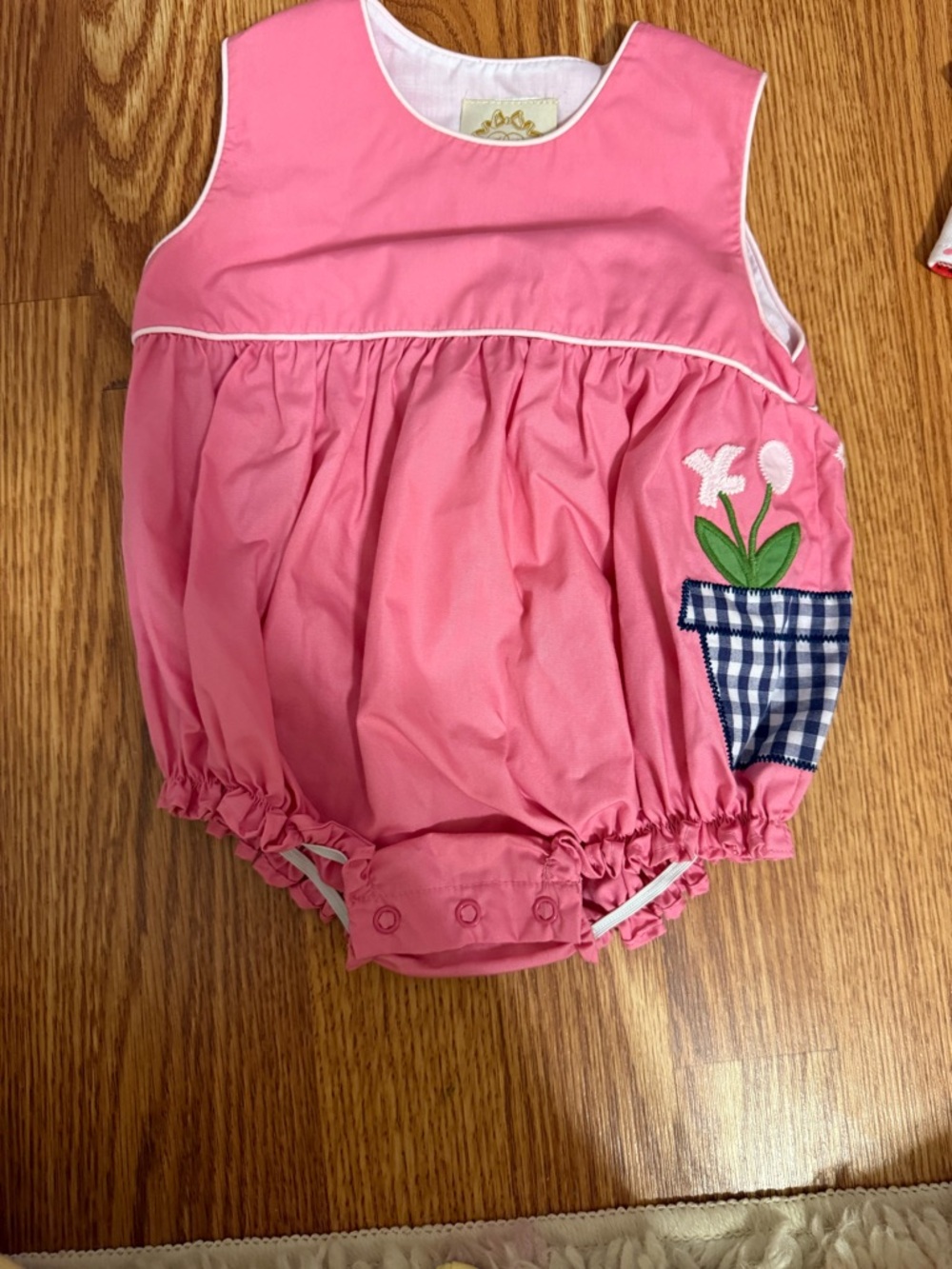 Pink Baby Bubble Romper with embroidery